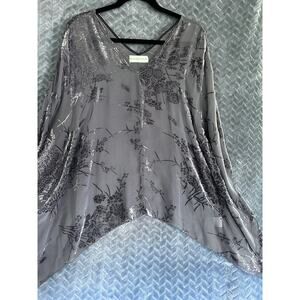 Johnny Was 4 Love & Liberty Grey Burnout Sheer Poncho Fairy Boho Chic Gypsy